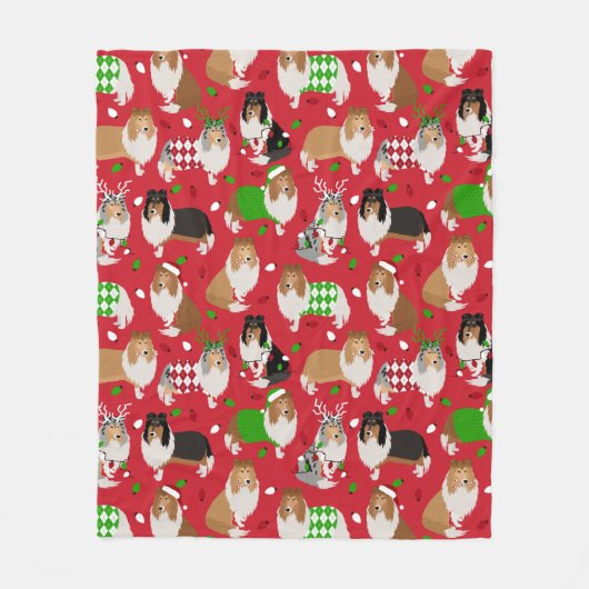 クリスマス・ラフ・コリー フリースブランケット (正面)