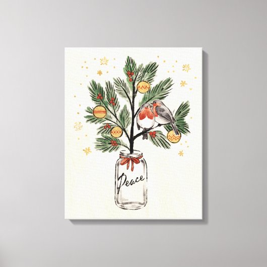 クリスマス・ラブバード平和 キャンバスプリント (正面)