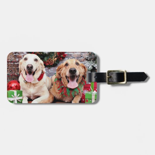 クリスマス-ラブラドールの同盟国-ゴールデン・リトリーバーWrigl ラゲッジタグ (正面横)
