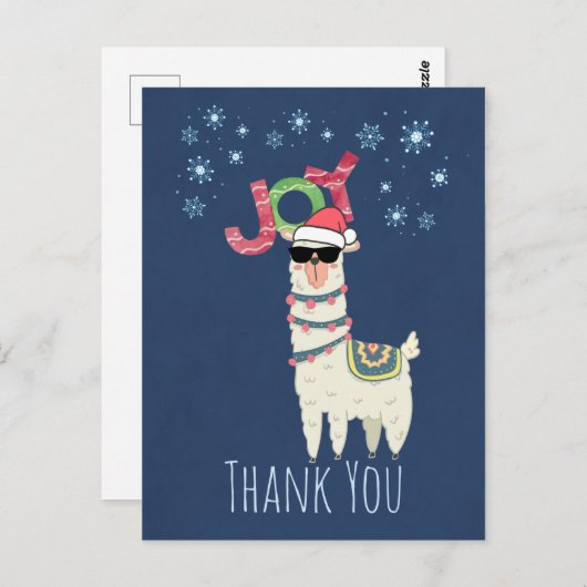 クリスマス・ラマと一緒にホリデーバスケットありがとう ポストカード (正面/裏面)