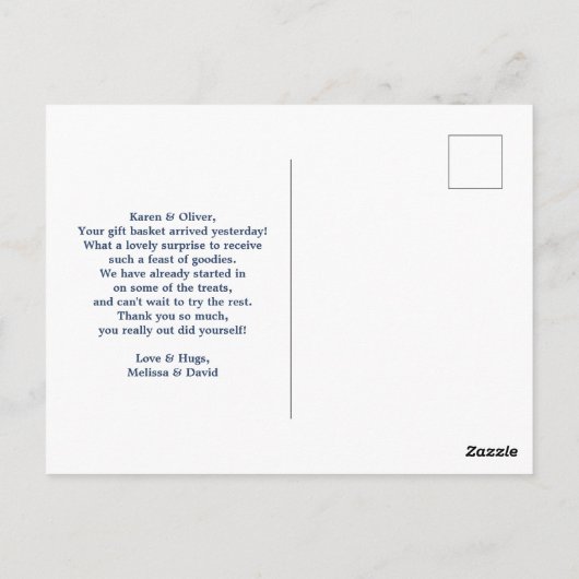 クリスマス・ラマと一緒にホリデーバスケットありがとう ポストカード (裏面)