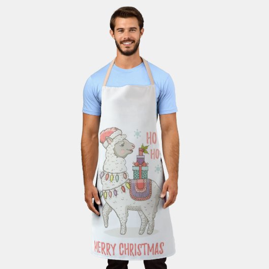 クリスマス ラマ エプロン (着用した状態)