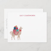 クリスマス ラマ パーソナライズ ボーホー アニマル アート ノートカード (正面/裏面)