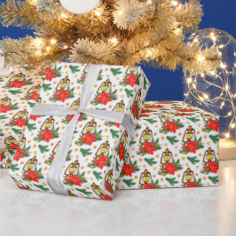 クリスマス ランタン柄 ポインセチア もみの木の枝 ラッピングペーパー