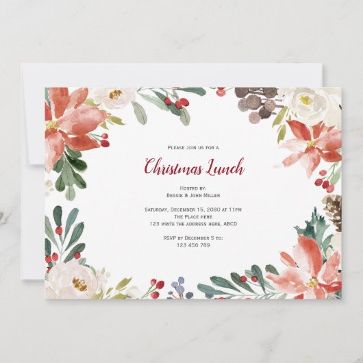 クリスマス·ランチ，ホリデー·パーティ 招待状 (正面)