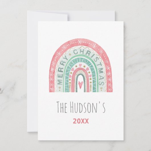 クリスマス ランbow ファミリー ネーム 水彩アート (正面)