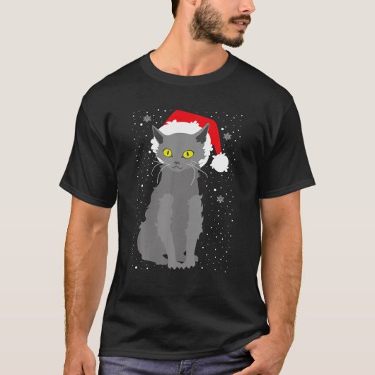 クリスマス・リコイ・キャット・サンタハットクリスマスが愛猫家に Tシャツ (正面)