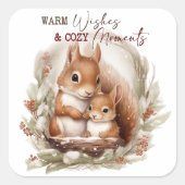 クリスマス・リスの暖かい願い居心地の良い瞬間 スクエアシール (正面)