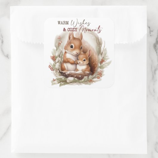 クリスマス・リスの暖かい願い居心地の良い瞬間 スクエアシール (バッグ)