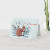 クリスマス リスの水彩画 スクワレルベリー (正面)