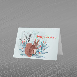 クリスマス リスの水彩画 スクワレルベリー