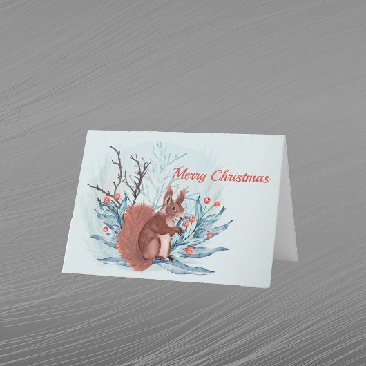 クリスマス リスの水彩画 スクワレルベリー