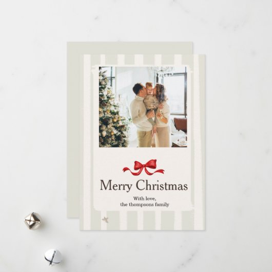 クリスマス リボン ボウ ファミリー フォト ホリデー (正面/裏面インサイチュ)