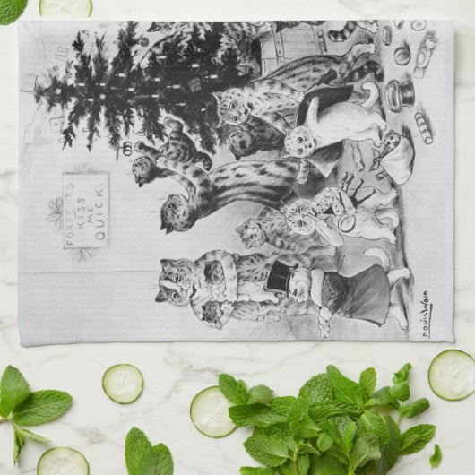 クリスマス・ルイス・ウェインの猫たち キッチンタオル (折り畳み)