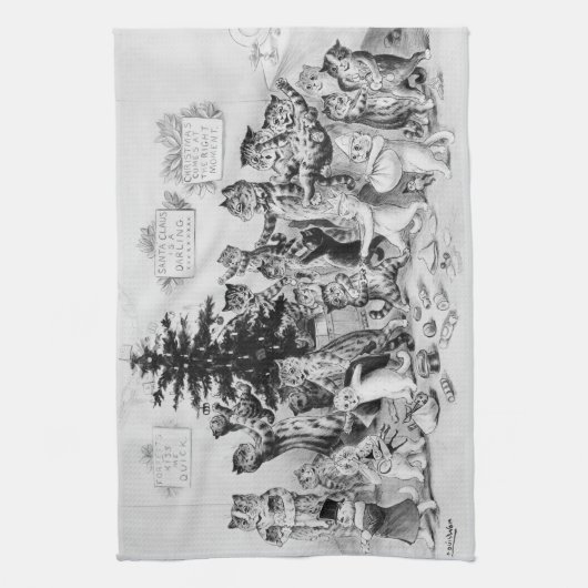 クリスマス・ルイス・ウェインの猫たち キッチンタオル (縦)