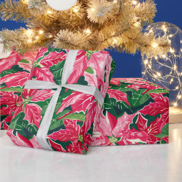 クリスマス ルビーピンク ポインセチア 葉っぱ パターン ラッピングペーパー