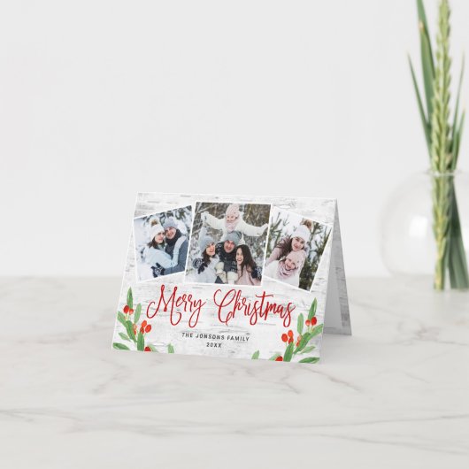 クリスマス ルースティック バーチ材 5枚の写真 グリーティング シーズンカード (正面)