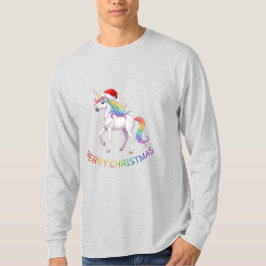クリスマス レインボーユニコーン サンタ帽子 Tシャツ