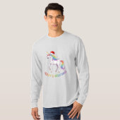 クリスマス レインボーユニコーン サンタ帽子 Tシャツ (正面フル)