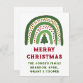 クリスマス レインボー グリッター 赤 金 緑 ノートカード (正面/裏面)