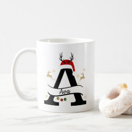 クリスマス レターAイニシャル – 祝祭的なホリデーデザイン コーヒーマグカップ