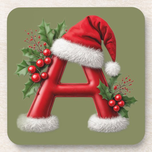 ☕ クリスマス レターAモノグラムギフト ホームバー用 🎅 コースター (正面)