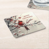 クリスマス レッドカーディナル ペーパーコースター (アングル)