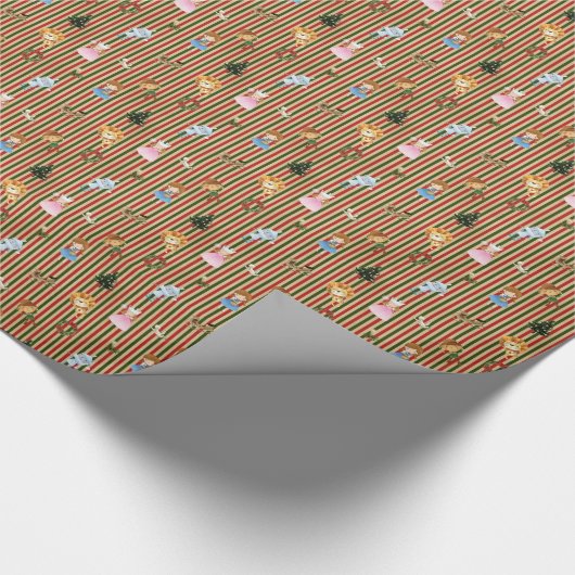 クリスマス·レッド/グリーン/クリームのオズの魔法使いストライプの ラッピングペーパー (角)