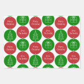 クリスマス·レッド·グリーン·サークル·カスタムファミリー名 ラッピングペーパーシート (正面3)
