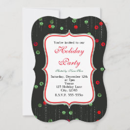 クリスマス レッド & グリーン シークイン ホリデー インビテーション
