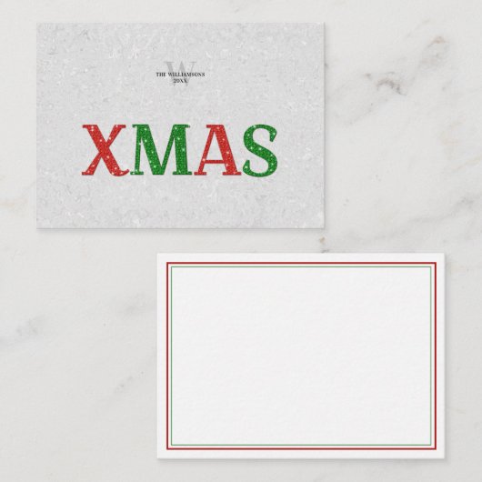 クリスマス レッド グリーン ラインストーン ファミリー オーダーメイド ノートカード (正面/裏面)