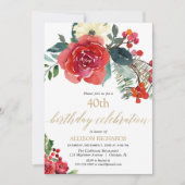 クリスマス レッド グリーン 花 ホリー ベリー 誕生日 招待状 (正面)