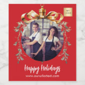 クリスマス・レッド・ゴールド・ビーズル・チーム・フォト・ロゴ ワインラベル (シングルラベル)