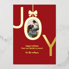 クリスマス レッド ゴールド JOY ホイル フォト ホリデー カード