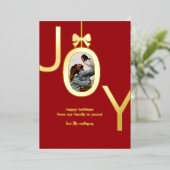 クリスマス レッド ゴールド JOY ホイル フォト ホリデー カード (立ち正面)