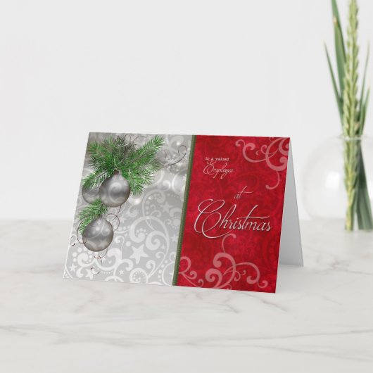 クリスマス・レッド&シルバーで大切な従業員へ シーズンカード (正面)