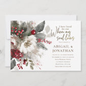 クリスマス・レッド・シルバー・ホワイト・クリスチャン結婚聖書 招待状 (正面)