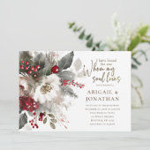 クリスマス・レッド・シルバー・ホワイト・クリスチャン結婚聖書 招待状 (スタンド正面)