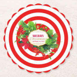 クリスマス　レッド　ストライプ　ペーパーコースター ペーパーコースター