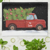 クリスマス・レッド・トラック キッチンタオル (折り畳み)