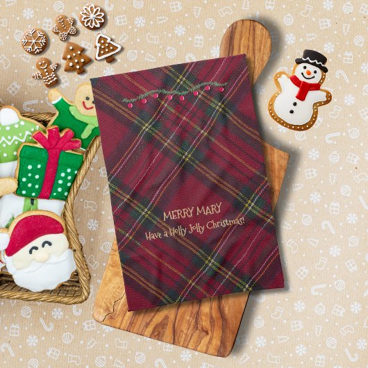 クリスマス レッド プラッド キッチンタオル