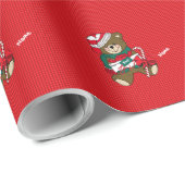 クリスマス·レッド·プレイド·テディ·ベアパーソナライズされたー ラッピングペーパー (ロールコーナー)
