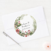 クリスマス レッド ベリー 松の木 ブライダル シャワー ラウンドシール (封筒)