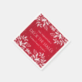 クリスマス・レッド、ホワイト・ホリー、デッキ・ザ・ホールズ・パーティー スタンダードカクテルナプキン (角)