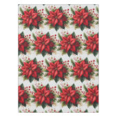 クリスマス レッド ポインセチア ゴールド グリッター テーブルクロス (正面)