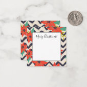 クリスマス　レッド　ポインセチア　ブラック＆ホワイト　シェブロン ノートカード (正面/裏面インサイチュ)