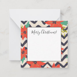 クリスマス　レッド　ポインセチア　ブラック＆ホワイト　シェブロン ノートカード