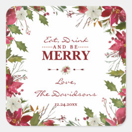 クリスマス・レッド・ポ食べインセティア飲み物とメリーbe スクエアシール