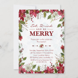 クリスマス・レッド・ポ食べインセティア飲み物とメリーbe 招待状