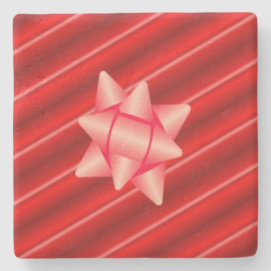 クリスマス・レッド・ラッピング（弓） ストーンコースター (正面)